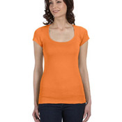 Ladies' Sheer Mini Rib Short-Sleeve Scoop Neck T-Shirt