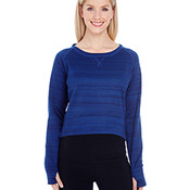 Ladies' Odyssey Striped Poly Fleece Hi-Lo Crew